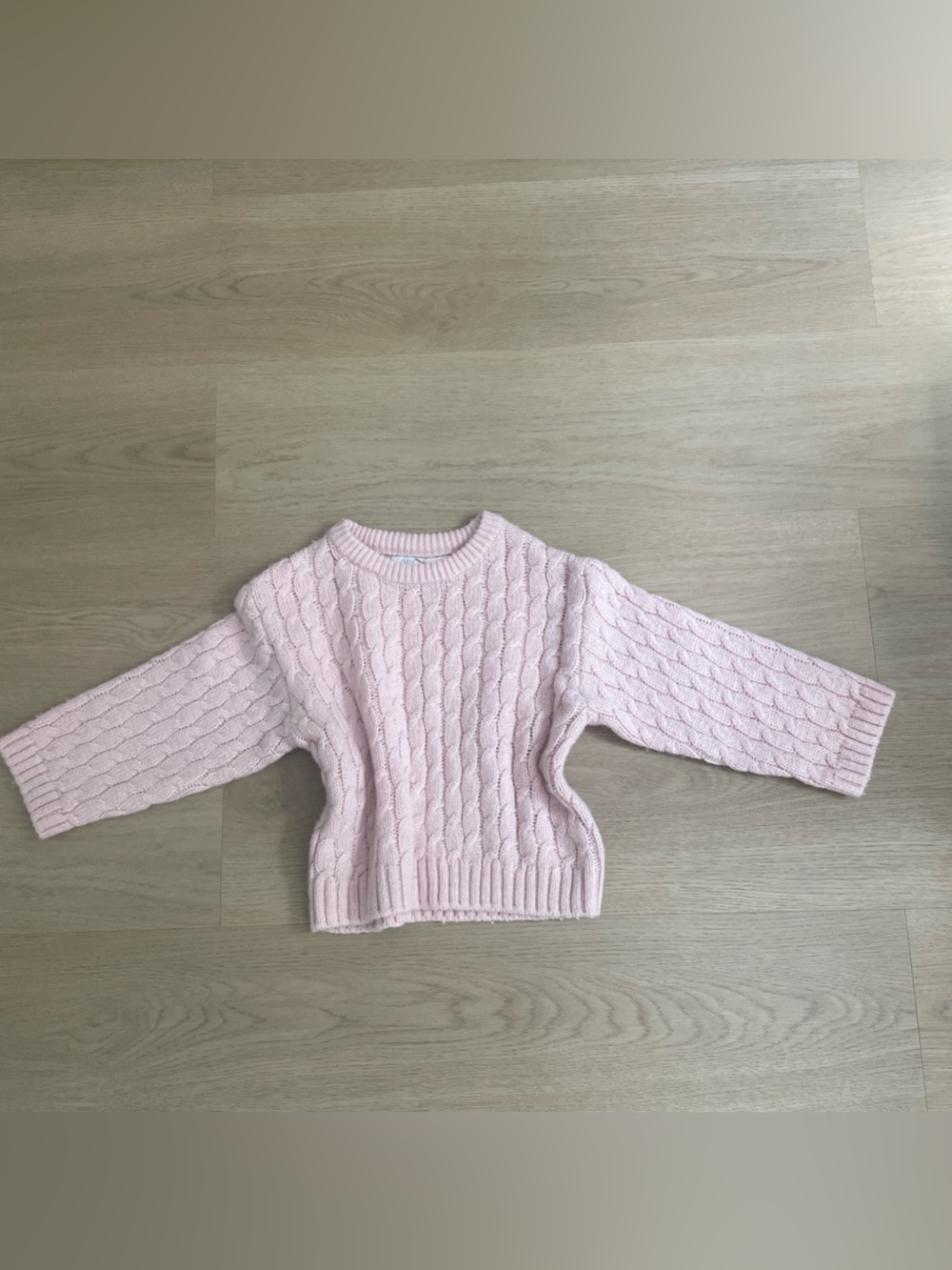 Zara Pale Pink Cable-Knit Crewneck Sweater
